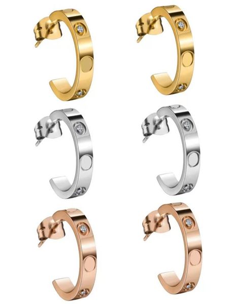 

luxury stainless steel stud earrings for men women fashion screw pattern earring with diamonds no stones luxury gold 1555042, Golden;silver
