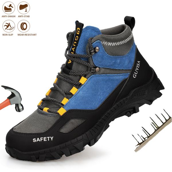 

Work Boots Shoes Safety Top High Men Indestructible Steel Toe Anti-smash Non-slip Man Sneaker Comfortable Male 221104 GAI 101, Blue
