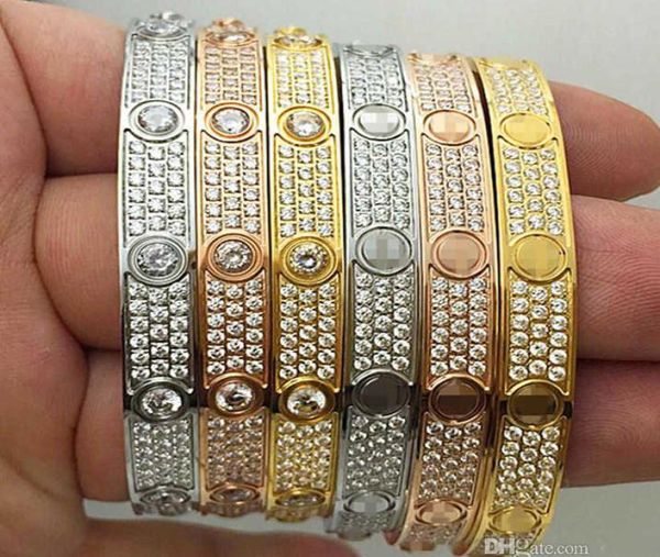 

titanium fashion luxury full diamonds stainless steel womens mens designer iced out bracelets cuff bangles screwdriver bracelet9040099, Black