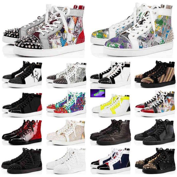 

christians red-bottoms mens sneakers studded spikes suede leather black silver fashion women flat shoes party lovers size xow