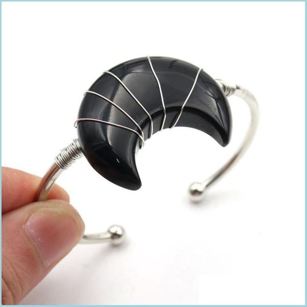 

bangle bangle natural open gold wire wrap crystal clear quartz amethyst gemstone bracelets moon shape jewelry bracelet for womengle dhwbk, Black