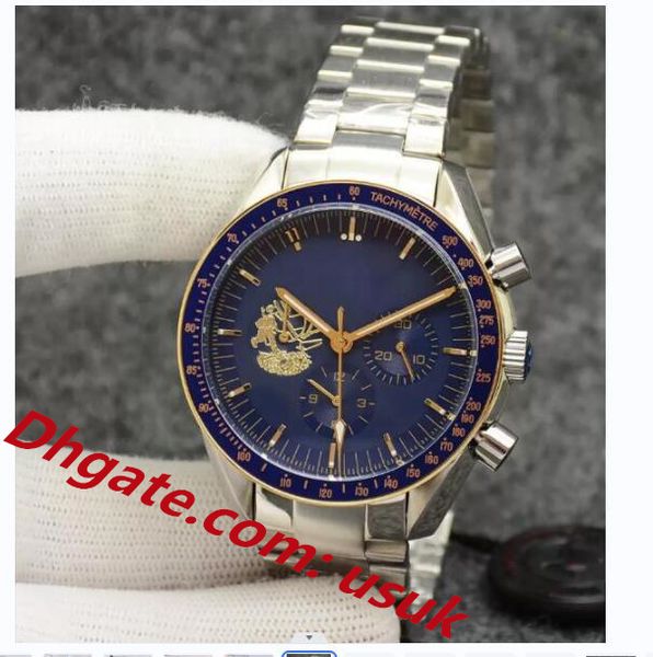 

mens watches eyes on the stars watch chronograph sports battery power limited two tone gold blue dial quartz professional dive wristwatch st, Slivery;brown