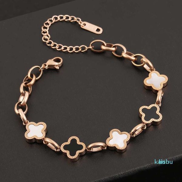 

bracelets chain clover bracelet female jewelry fashion 18k rose gold color 316l stainl steel hand catenary minority dign korean edition, Black