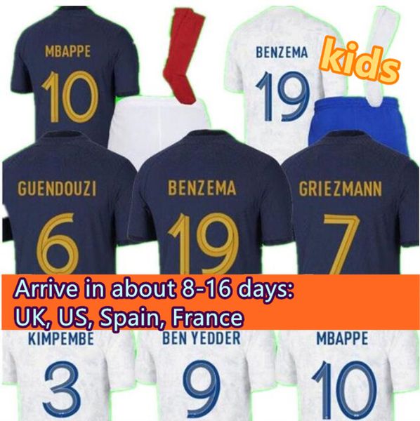 

kids french soccer jersey 2022 benzema mbappe kante 2023 maillot de football pour enfants shorts et chaussettes, Black