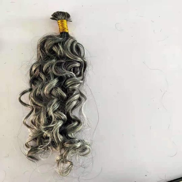 

salt pepper silver grey curly microlink human hair extension raw i tip gray itips i tip kinky curly custom made 200strand10-24inch 0.7g/stra, Black