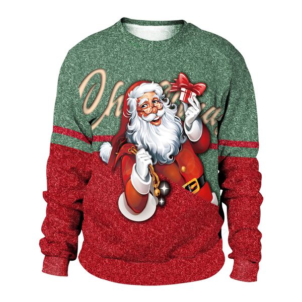 

womens hoodies santa claus 3d printed women pullover round neck long sleeve soft casual sweater, Black