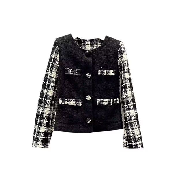 

2022 luxury autumn winter clothes for women jacket designer vintage white black plaid jaqueta feminina o-neck short tweed jackets, Black;brown