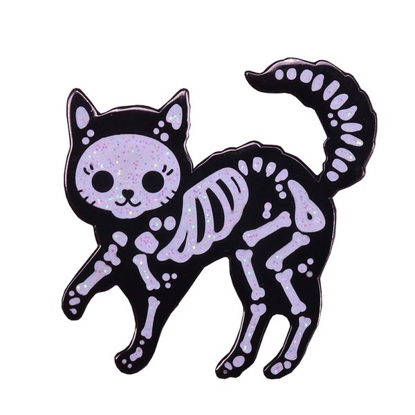 

cat skeleton enamel pin cute spooky x-ray cats brooch skull animal badge funny halloween gift backpack jackets accessories, Blue
