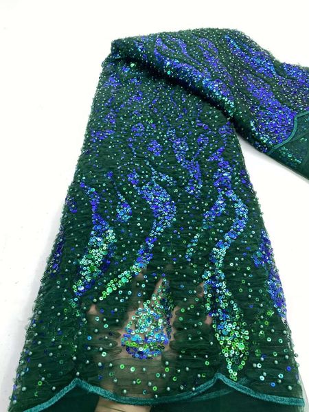 

hand made beaded lace fabric embroidery sequins green color elegant french nigerian latest design stylenew drop delivery 2022, Black;white