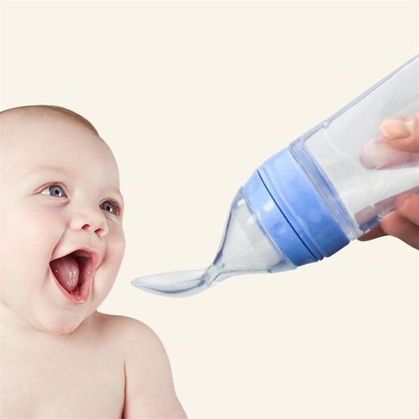 

1pc baby squeezing feeding spoon newborn toddler silica gel bottle food supplement rice cereal food supplement feeder safe tableware235j