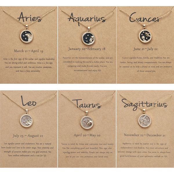 

day and night zodiac sign necklace for women 12 constellation pendant beads chain choker female birthday jewelry cardboard card, Silver