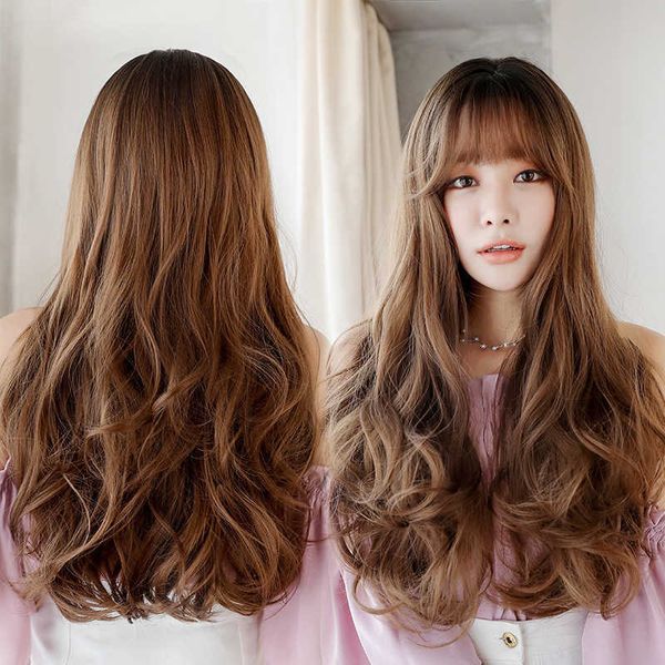 

hair lace wigs women's hair micro long curl big wave ffy natural korean chemical fiber wig, Black