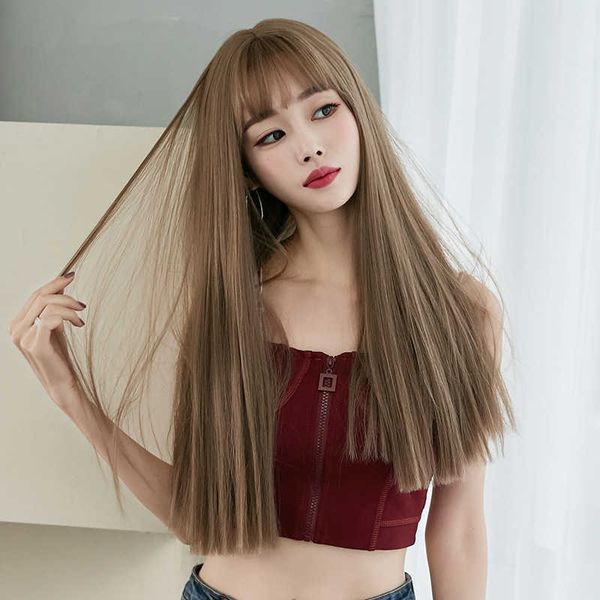 

hair lace wigs female head set black long straight hair natural air bangs wig