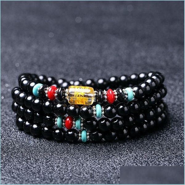 

beaded new natural 6mm black obsidian beaded stone tibetan buddhist 108 prayer beads necklace gourd mala bracelet for meditation dro dhz04
