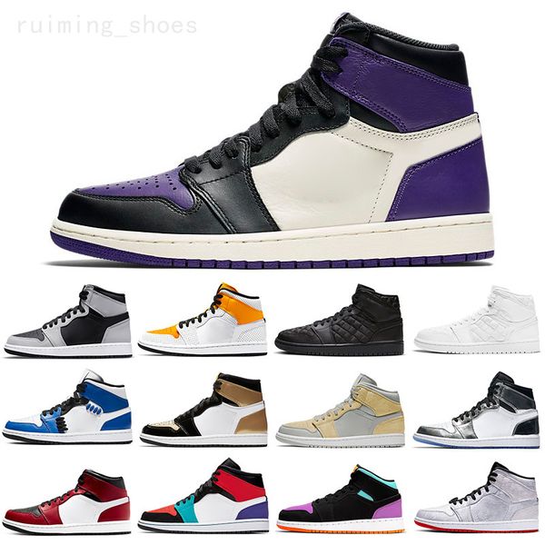 

2022 jumpman 1 1s og high basketball shoes pine green black court purple royal bred toe nc obsidian unc game sneakers trainers 36-48 b1