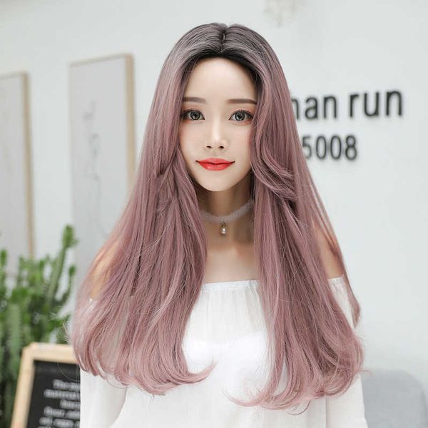 

hair lace wigs women's long straight hair fashion pear flower head multi color wig headgear, Black