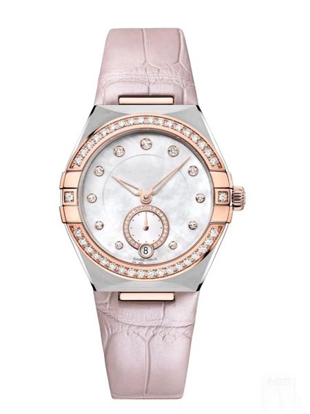 

fashion gift ladies mechanical watch ring 36mm diamond encrusted high-quality movement self-winding constellation series cowhide strap desig, Slivery;brown