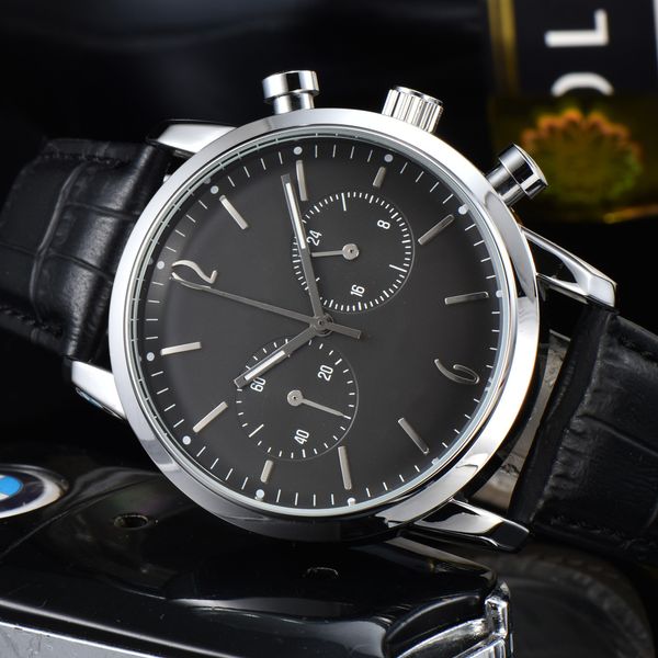 

2022 relojes hombre new luxury sports casual leather business quartz wrist watch multi function time men's watch, Slivery;brown