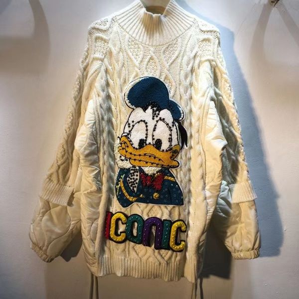 

new women's sweater for fall 2022 heavy diamond studded studded beaded duck cloth loose and slim patchwork sweater, White;black