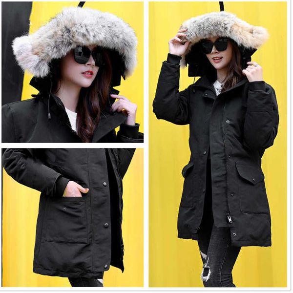 

women's down jacket parka coat warm windproof white duck coat thickened to withstand cold winter plush collar high, Black
