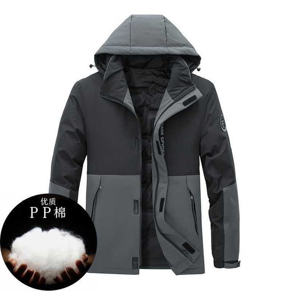 

down cotton jacket 2022 winter new hooded men's fashion warm men, Black
