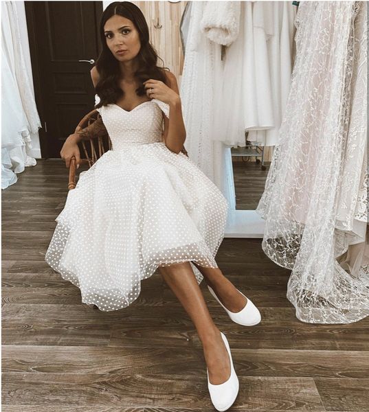 

stunning wedding dress short sweetheart tulle for women bridal gowns ankle length robe de mariee a-line custom made point net, White