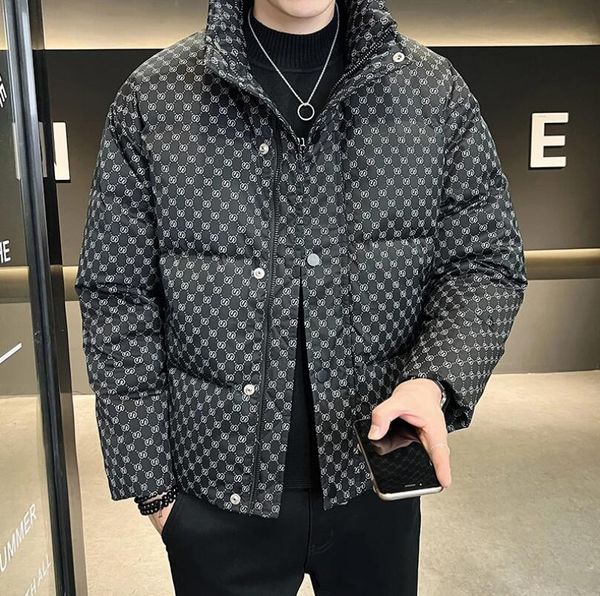 

men's down jacket coat casual autumn stand collar puffer thick hat white duck parka winter fluffy red overcoat jacket, Black