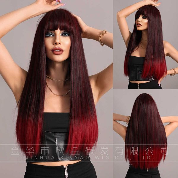 

hair lace wigs straight black gradual red long curly hair wig cap 24inch