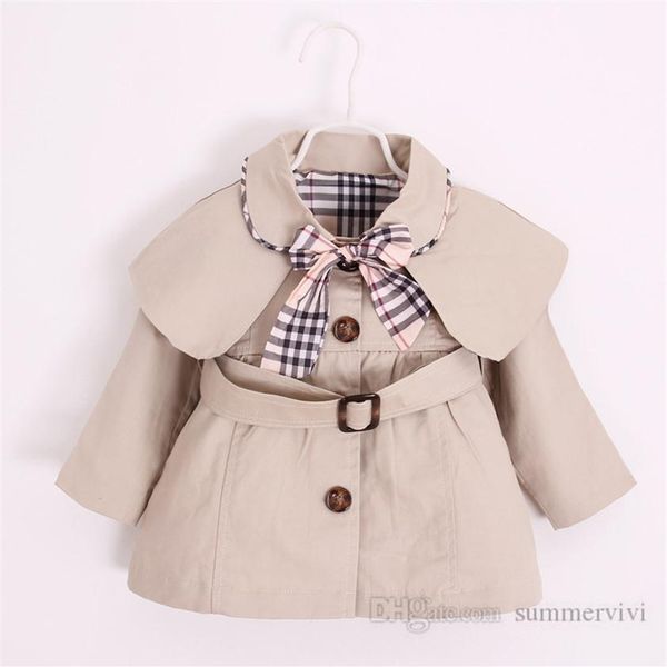 

designer baby girls shawl trench coat kids plaid bows tie lapel long sleeve outwear children single breasted belt princess clothing q20238h, Camo