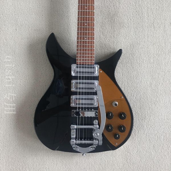 

richen 325 backer electric guitar with super tremolos system bridge black color guitarar gold dust pickguard