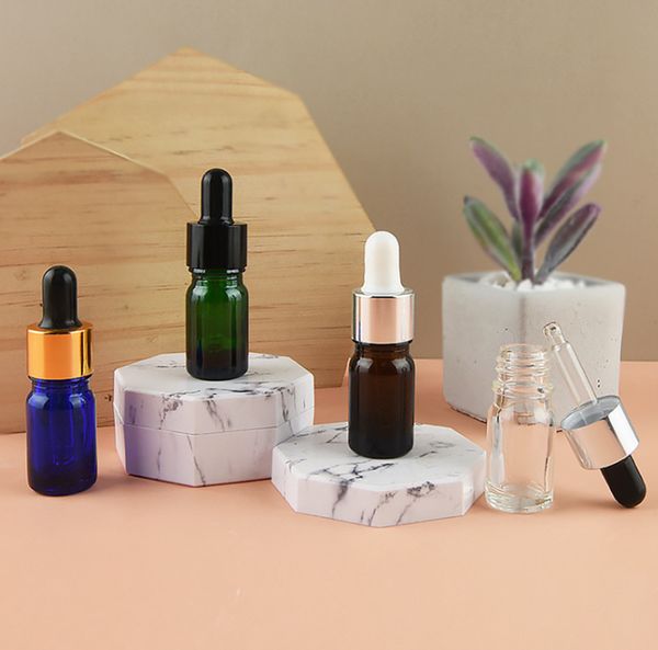 

2022 new 5ml glass dropper bottle aromatherapy liquid metal cap serum/essential basic massage oil pipette refillable bottle