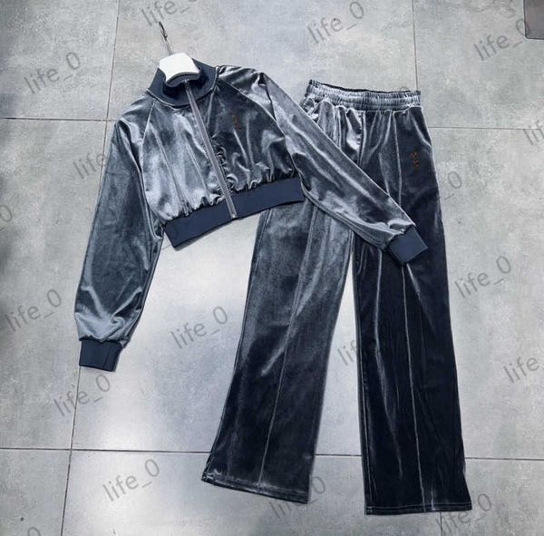 

brand womens two piece pants stitching webbing stand collar elastic waist casual trousers classic sports style women tracksuits 3 colors 19, White