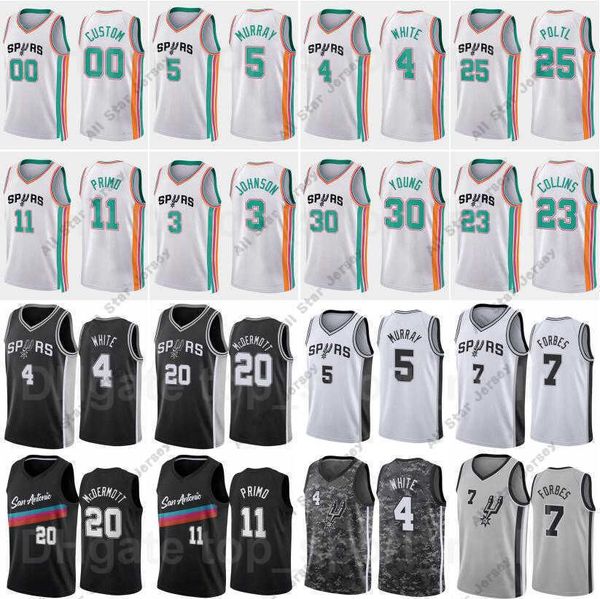 

basketball jerseys screen print 75th anniversary basketball derrick white jersey 4 keldon johnson 3 dejounte murray 5 jakob poeltl 25 lonnie, Black;red