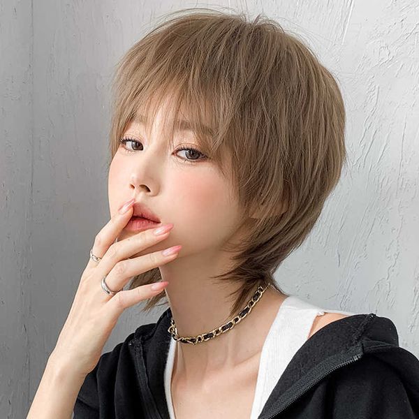 

hair lace wigs wig's short fashion neutral wolf tail head age reduction handsome men's and women's hair cover, Black