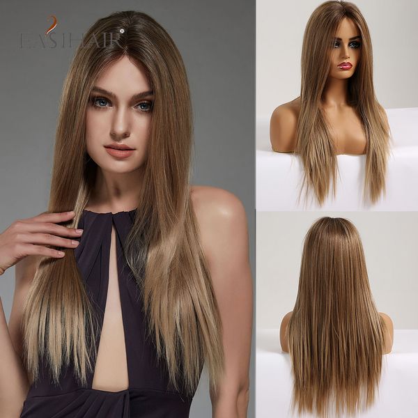 

silky straight long brown blonde lace front wig with baby hair heat resistant high density synthetic wigs for womenfactory direct, Black