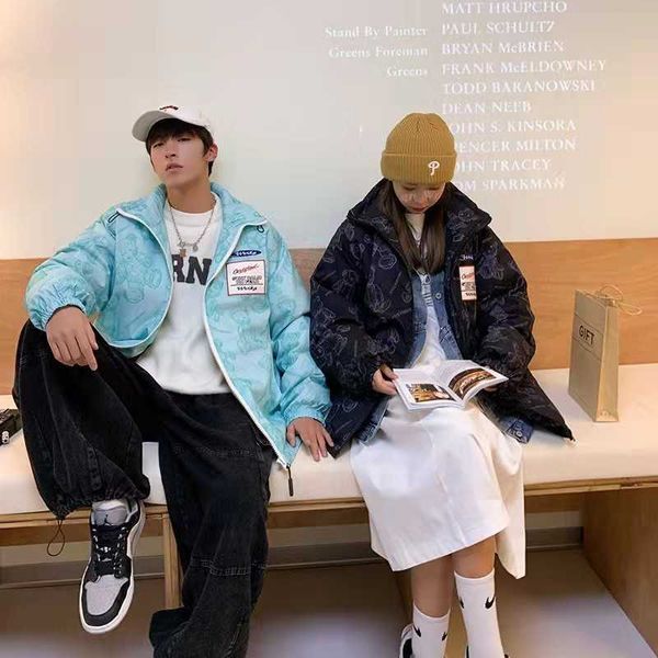 

winter 2022 couple down fashion teenager casual men's and women's coat, Black