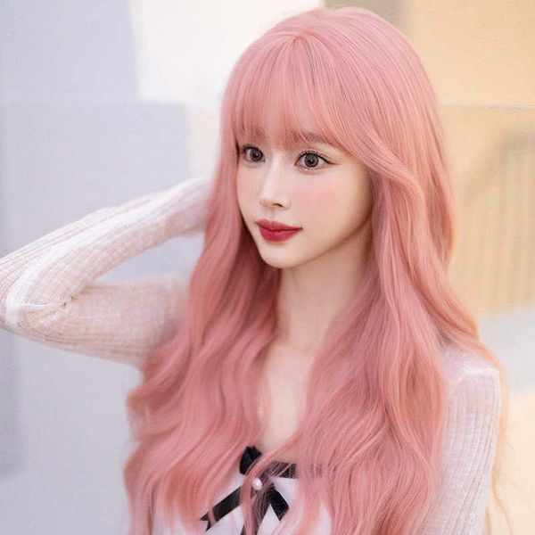 

hair lace wigs 's long hair pink cover summer natural sweet head style wig, Black