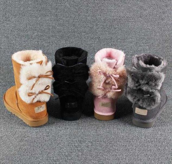 

snow boots sheepskin boots fashion style bowknot keep warm short winter leather sell aus u3280 short 2 bow women coupon g3280, Black