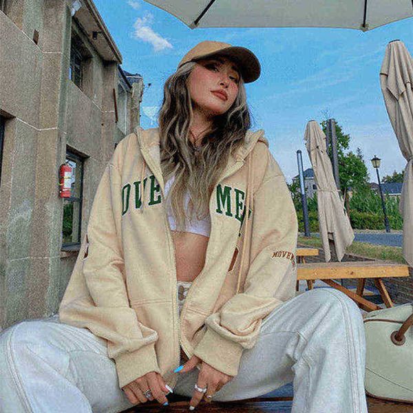 

hoodies loose fleece vintage sweatshirt women letter cardigan oversize ladies bf fashion long sleeve harajuku hoodies autumn 2021 clothes, Black;brown