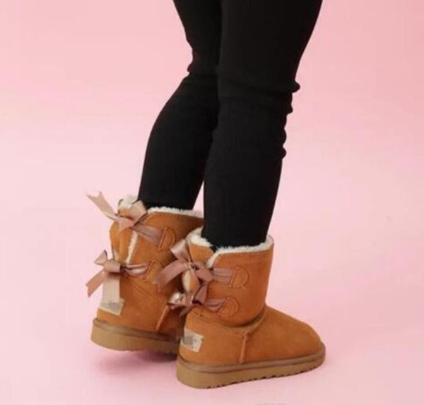 

kids bailey 2 bows boots genuine leather toddlers snow solid winter girls footwear toddler girls cotton boots warm eur21-35, Black;grey