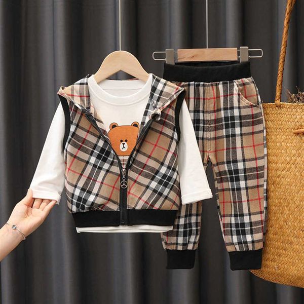 

spring children fashion clothes baby boys sweater plaid vest t shirt pants 3pcs/set kids clothing toddler tracksuit 0 5, White