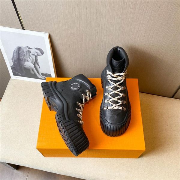 

designer luxury women circle ruby flat rangers metropolis leather biker boots trainers sneakers ladies ranger flat combat boots with box, Black