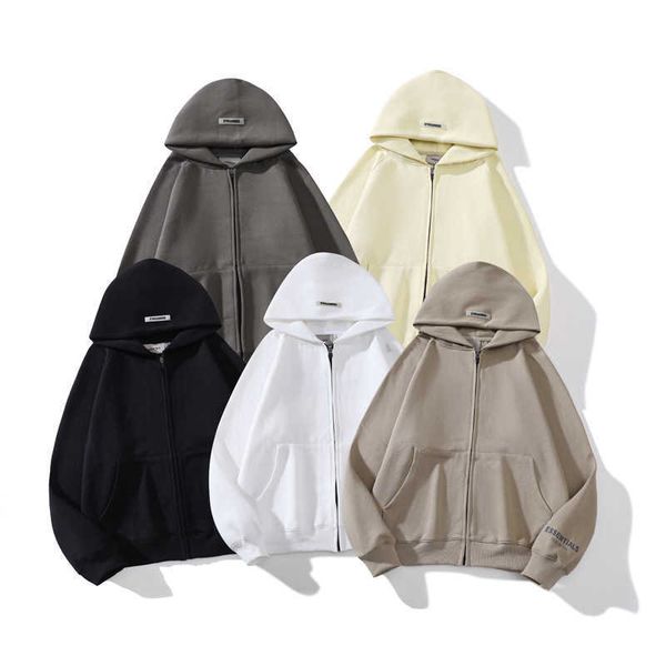 

ess hoodies fashion brand plush mens hoodie essential hooded zipper jacket high street cardigan couple fashions sweater womens hoodies pbxc, Black;brown