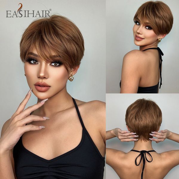 

short bob synthetic wigs with bang golden blonde straight natural hairs for women daily cosplay heat resiatant fibersfactory direct, Black