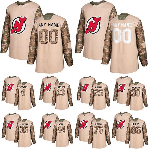 

college wearcollege wear new jersey devils camo veterans day practice jerseys 86 jack hughes 76 subban 30 martin brodeur custom any number a, Black