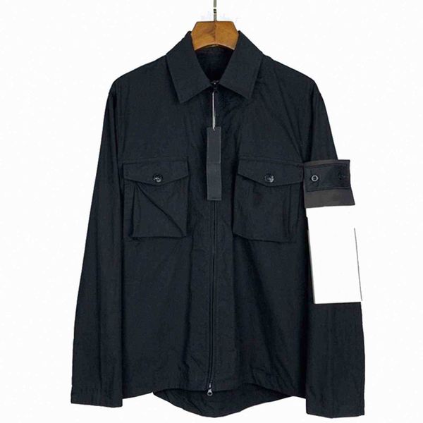 

designer stone jacket casual island cotton shirt men windbreaker women coat badge pocket ghost series jackets fashion coats lover clothing, Black;brown