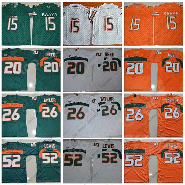 

american college football wear ncaa miami hurricanes 15 brad kaaya jerseys men college football 20 ed reed 52 ray lewis jersey orange green, Black