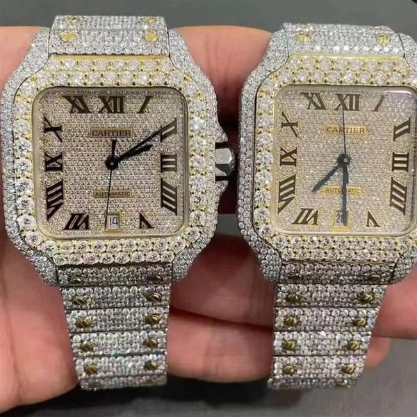 

2022 stylish custom hip hop luxury dign stainls steel iced out diamonds wrist watch watch4bd6226l, Slivery;brown