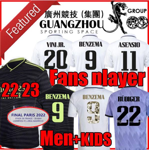 

2023 benzema finals soccer jersey 21 22 23 football shirt camavinga alaba modric valverde fourth camiseta men kids 2021 2022 uniforms vini j, Black;yellow