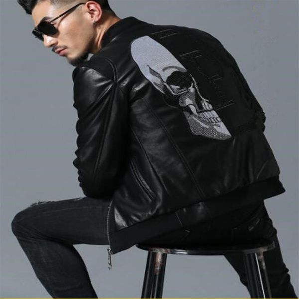 

men's clothing leather jacket designer motorcycle leather jackets black embroidered baseball collar faux leather coat factory251h